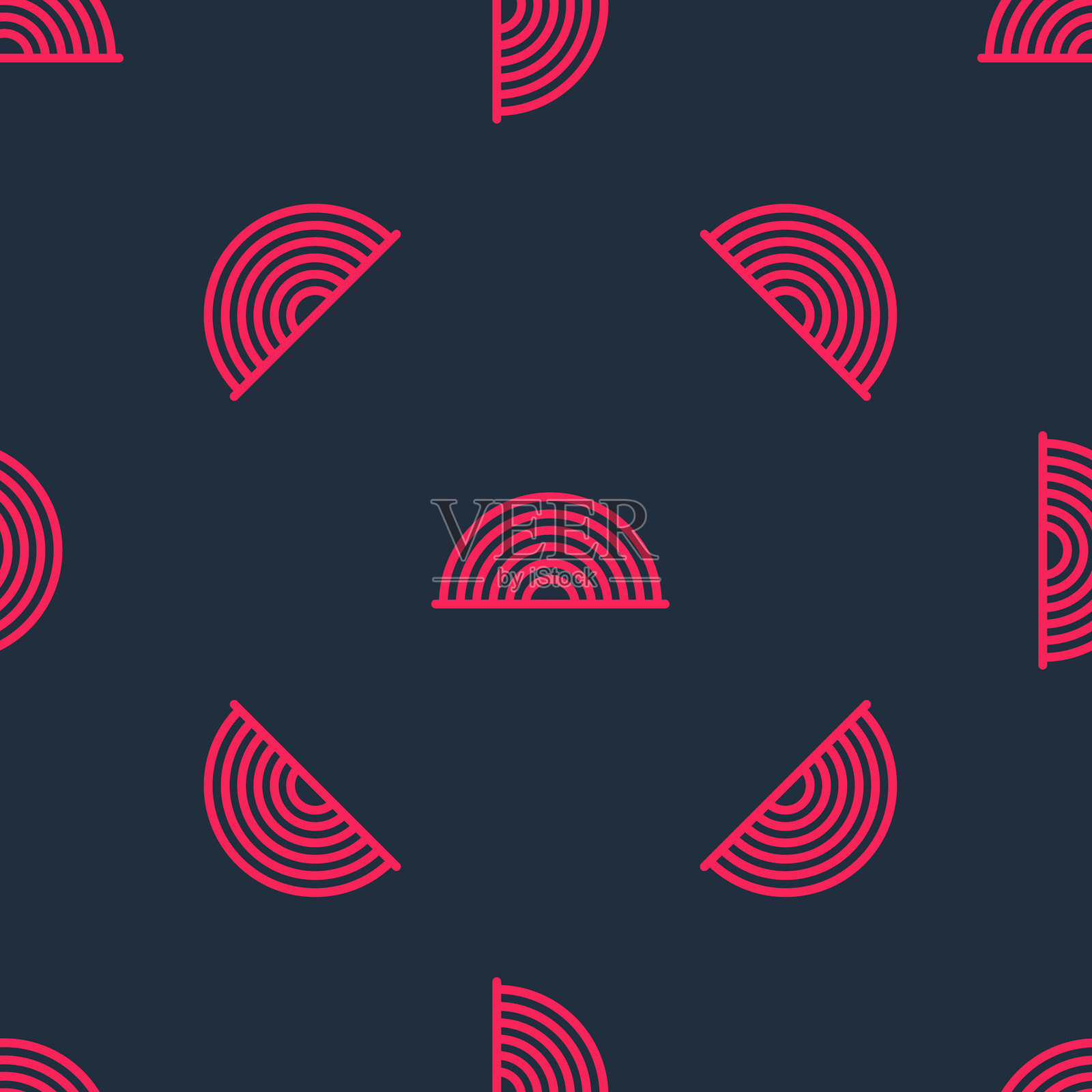 红色线条的彩虹图标，黑色背景上的无缝图案。快乐的圣帕特里克节。爱尔兰国家节日。矢量图。插画图片素材