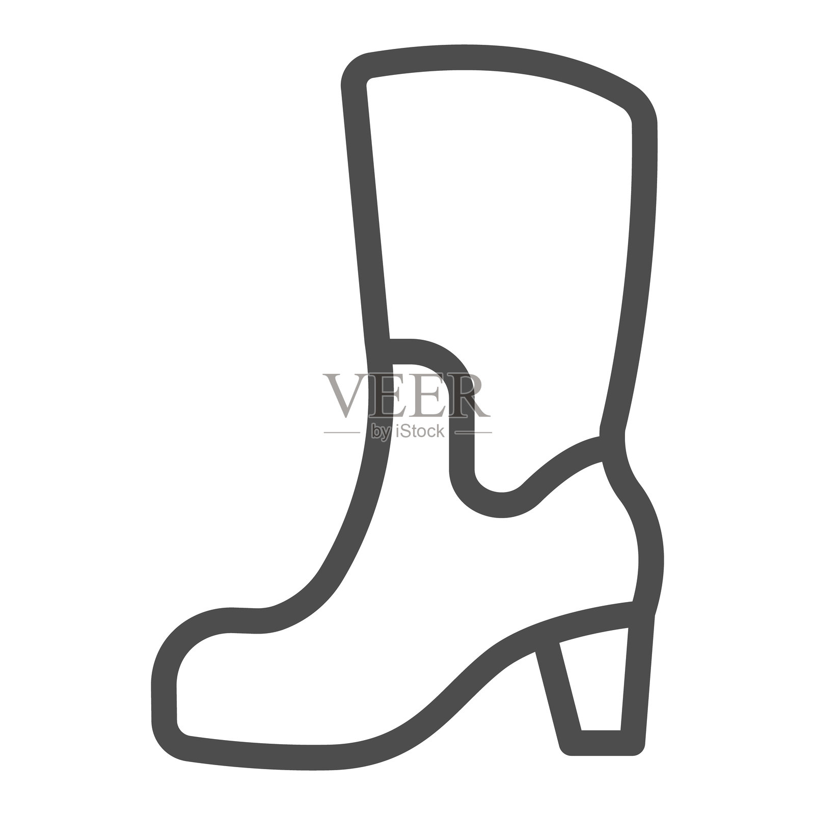 中跟皮靴线条图标，秋季鞋履概念。矢量图形。女性靴子标志，白色背景上的轮廓风格图标，适用于移动或网页设计。插画图片素材
