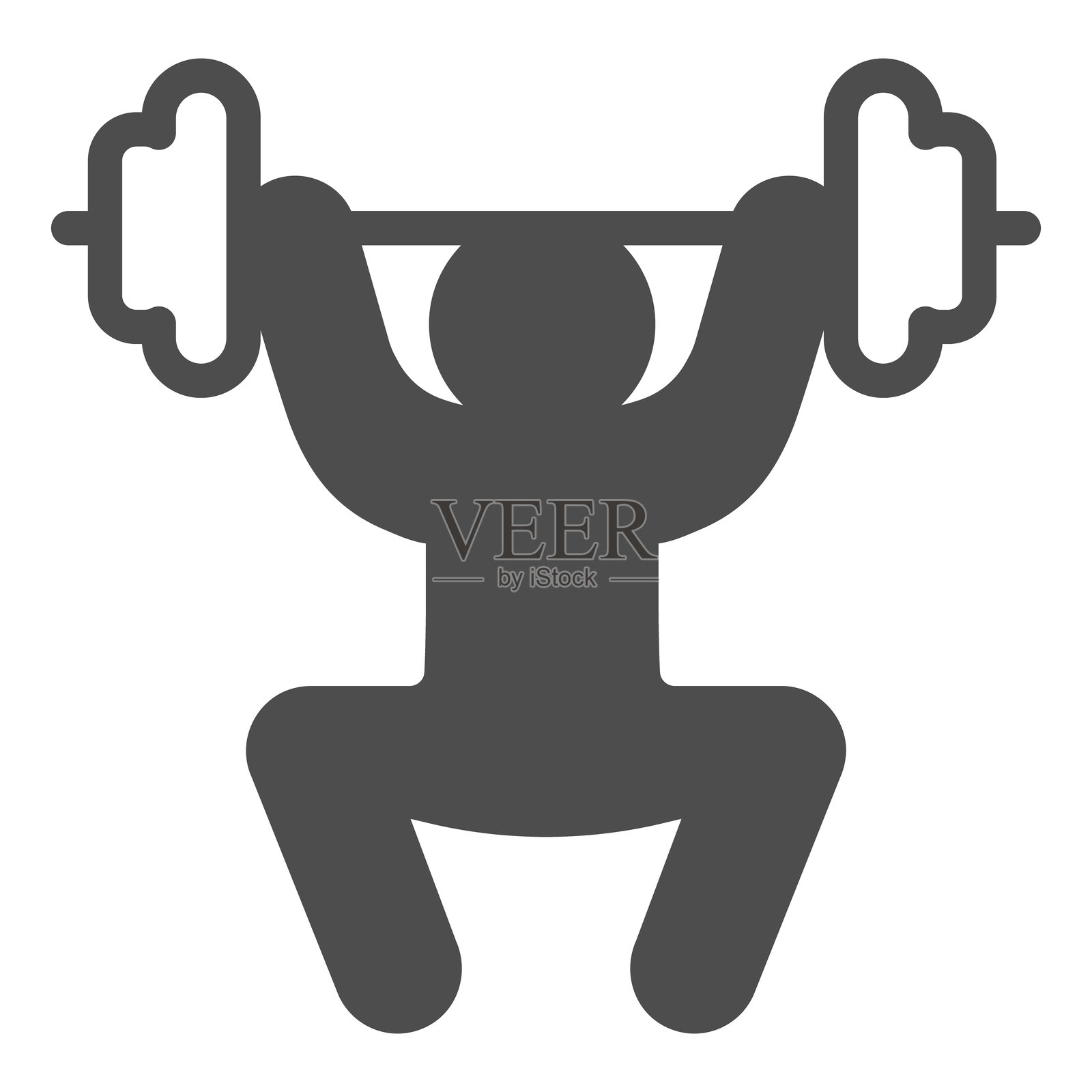 举重运动员举杠铃的实心图标，健身概念。矢量图形。白色背景上的人举杠铃的力量提升标志，适用于移动或网页设计的图形风格图标。插画图片素材