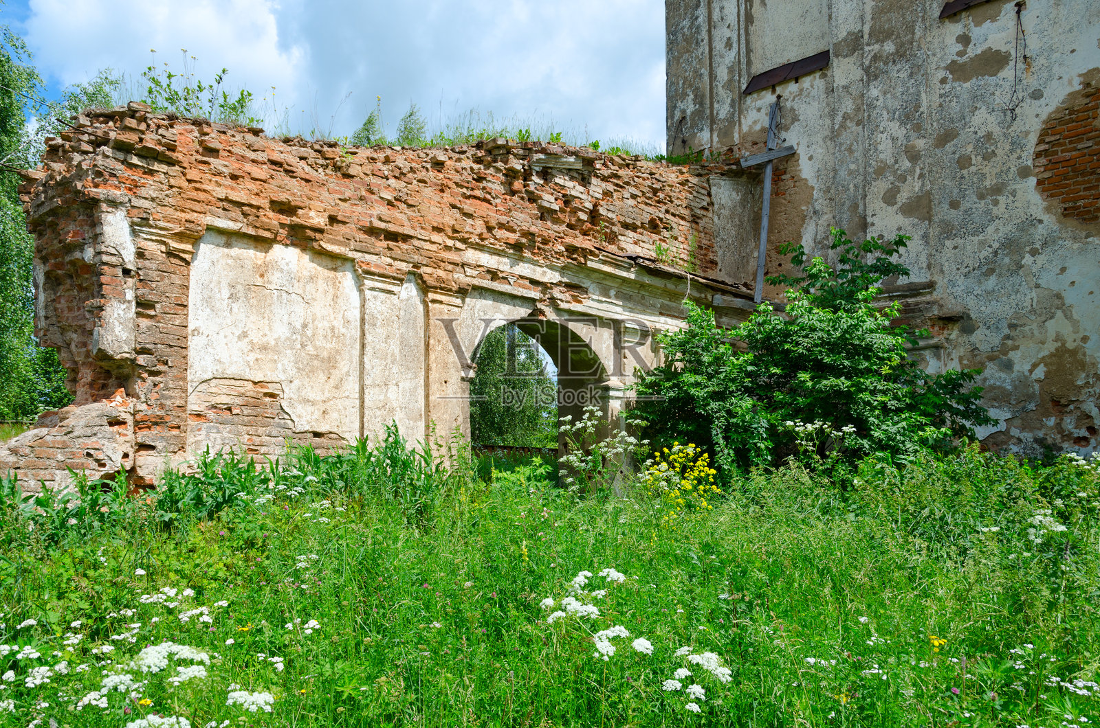 白俄罗斯莫吉廖夫地区克涅日希村被遗弃的圣安东尼多米尼加教堂遗迹照片摄影图片
