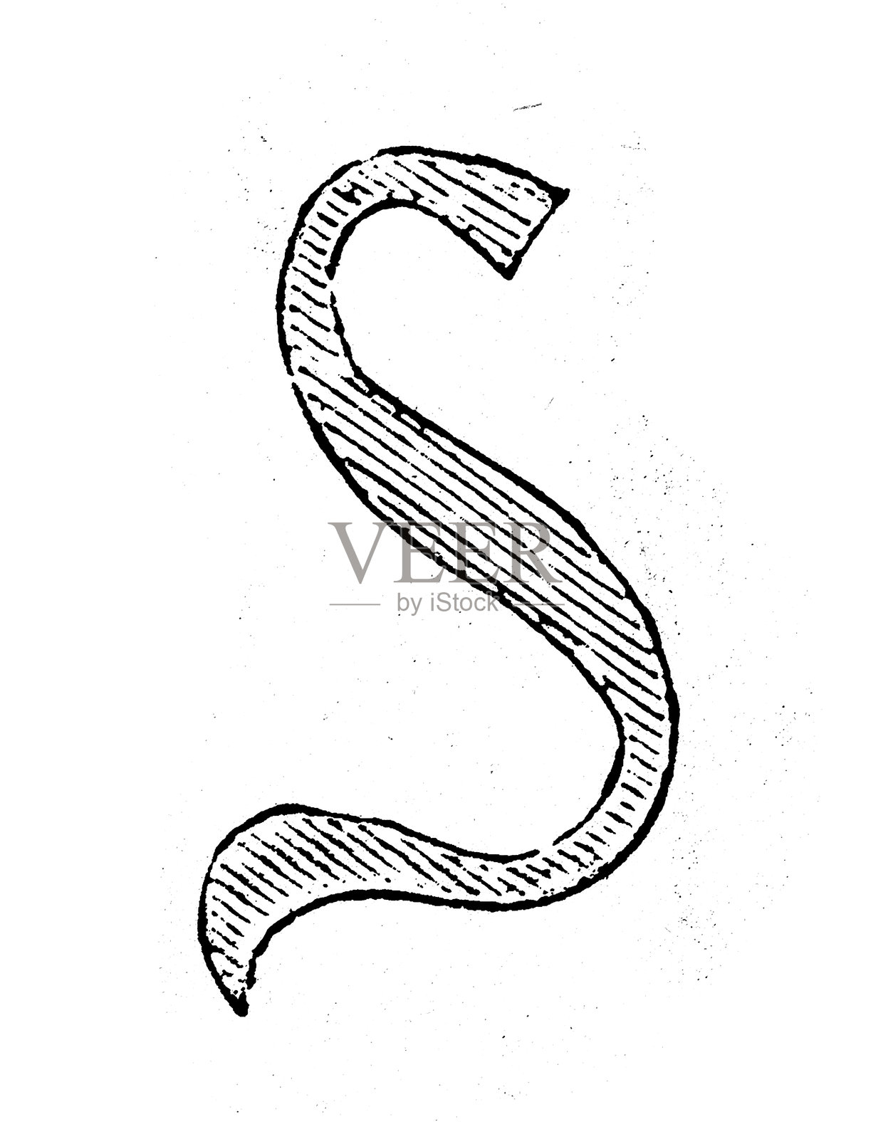 复古木刻版画大写字母S字体设计插画图片素材