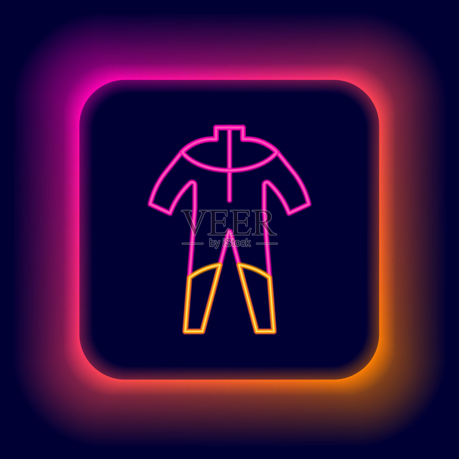 发光的霓虹线潜水服图标，背景为黑色。潜水设备。彩色轮廓概念。矢量图。插画图片素材