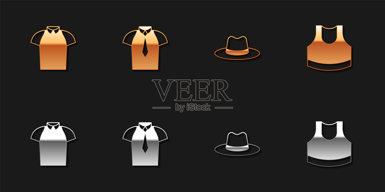 Polo衫、衬衫、男士帽子和女士短款上衣图标。矢量图。插画图片素材