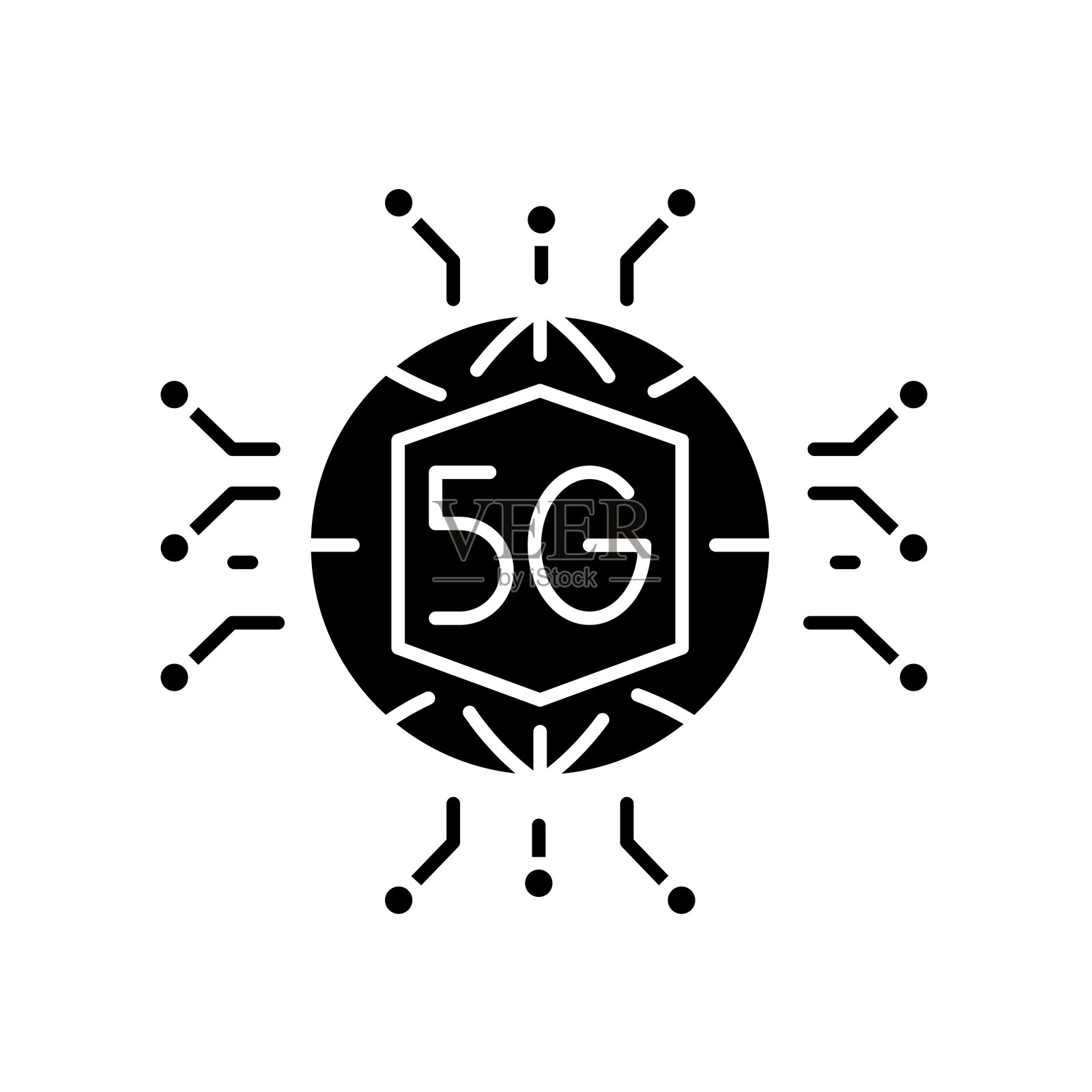 5G技术黑色扁平图标，适用于数字和印刷项目。插画图片素材