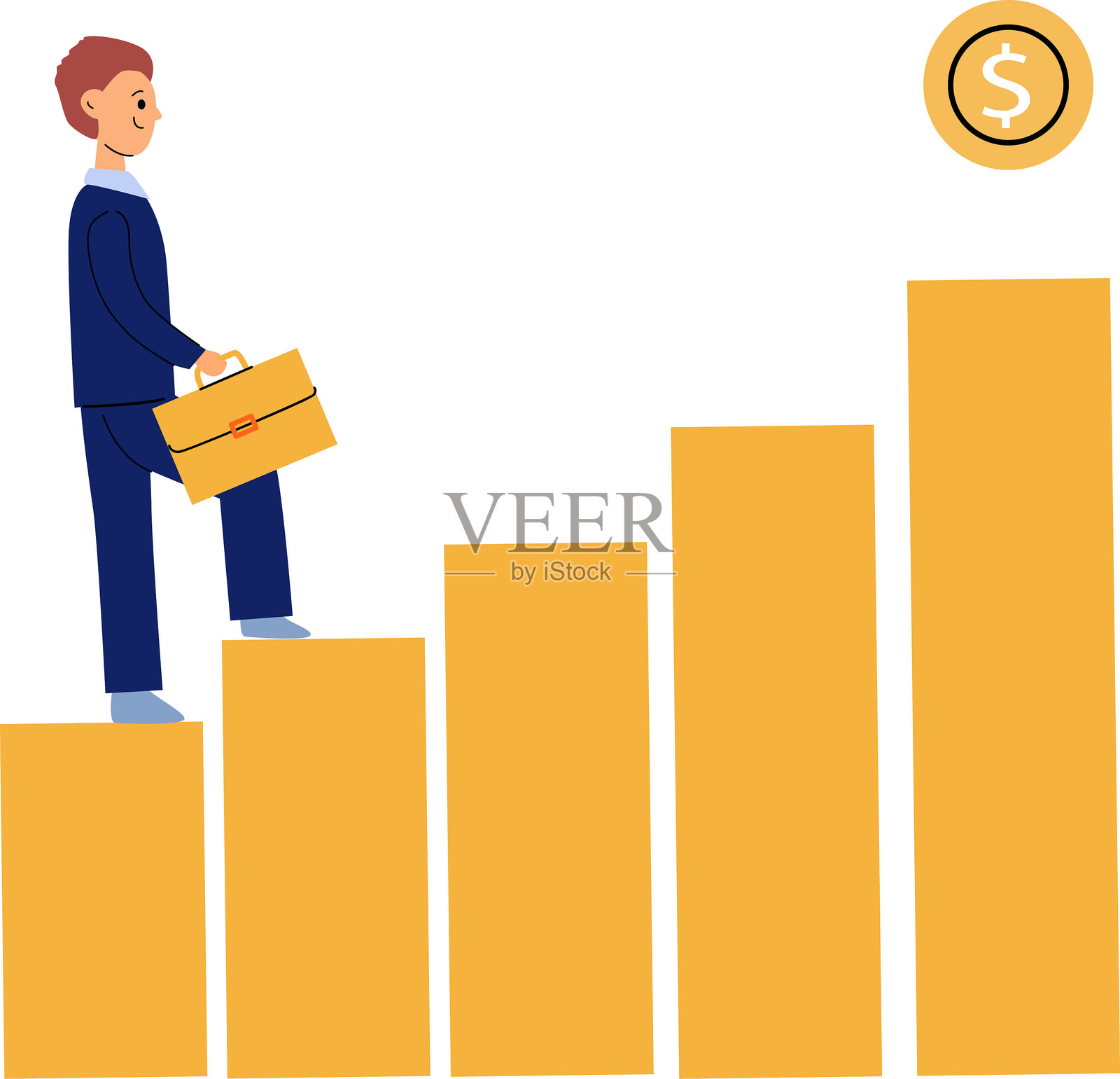 财务成功概念，男人攀登图表。插画图片素材