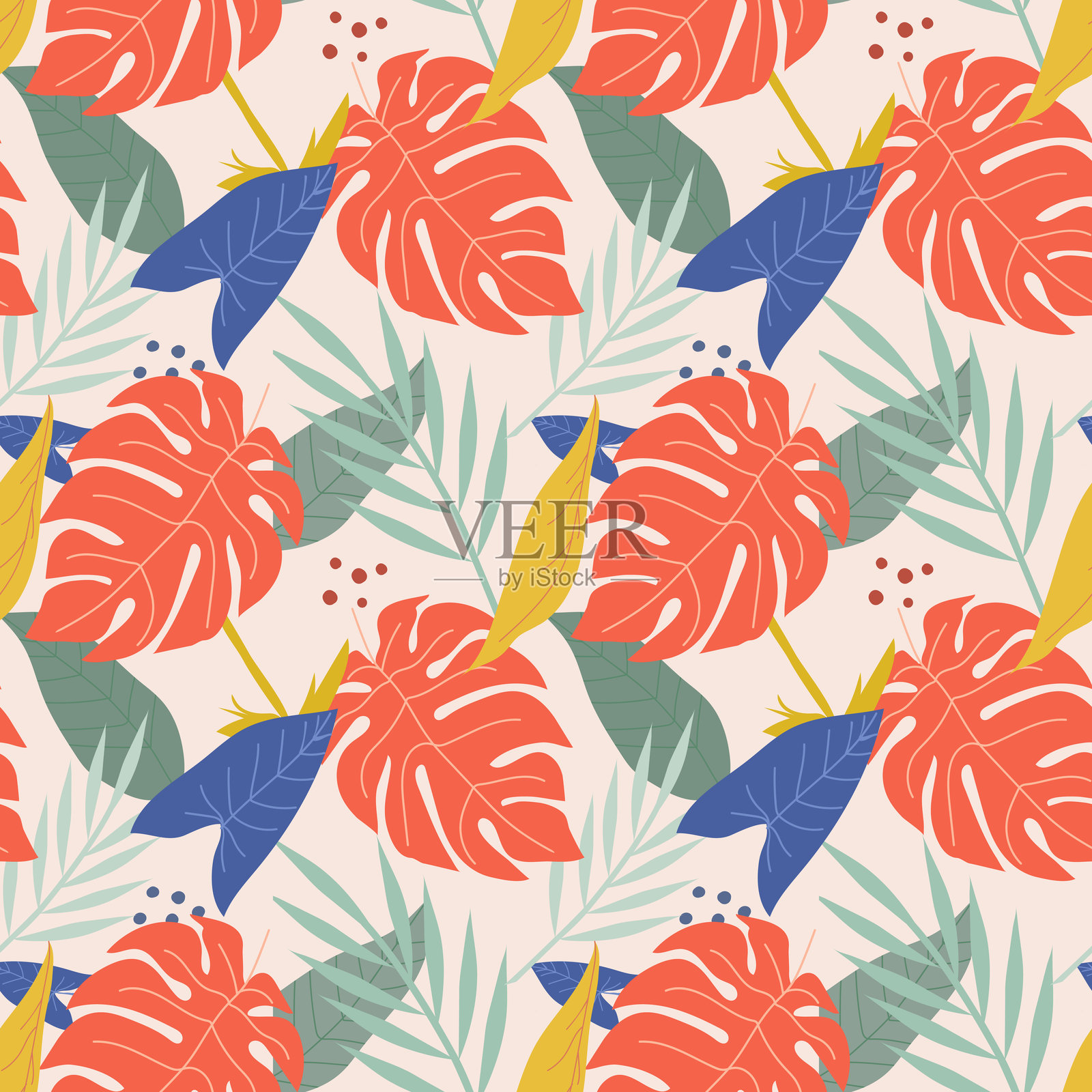 抽象艺术自然背景矢量图。现代形状线条艺术壁纸。波西米亚风格的植物热带叶子和花卉图案设计，适用于夏季促销横幅、墙面艺术、印刷品和面料。插画图片素材