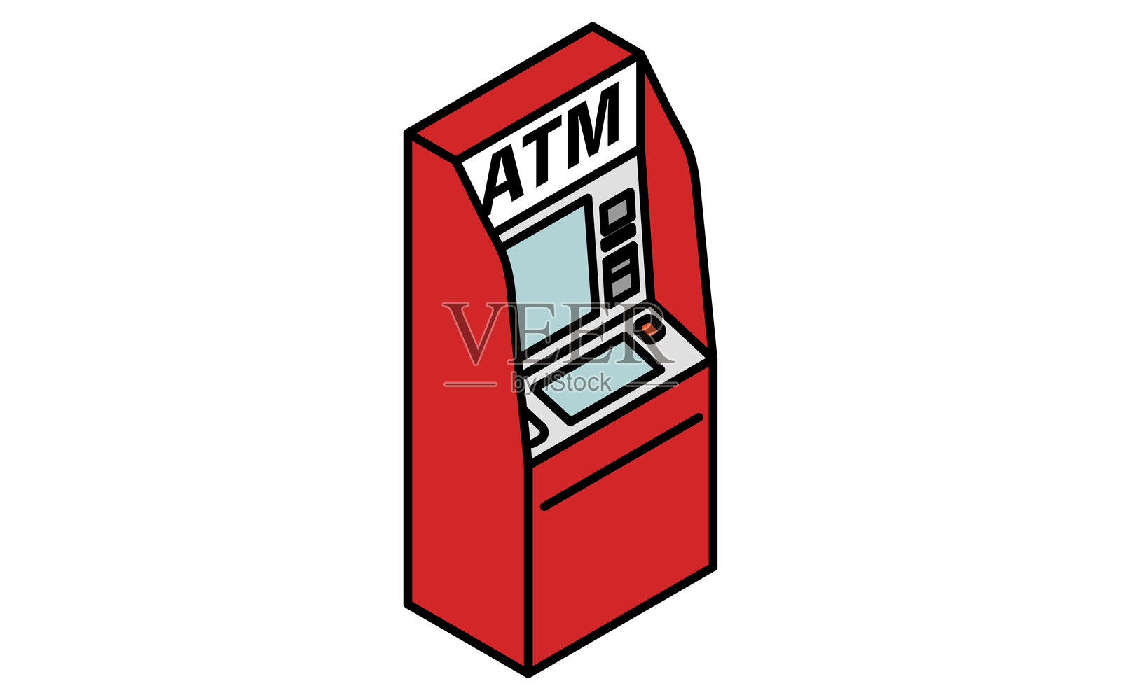 自动取款机简单线条绘图图标，自动柜员机的等距插图，用于金融用户界面和银行设计插画图片素材
