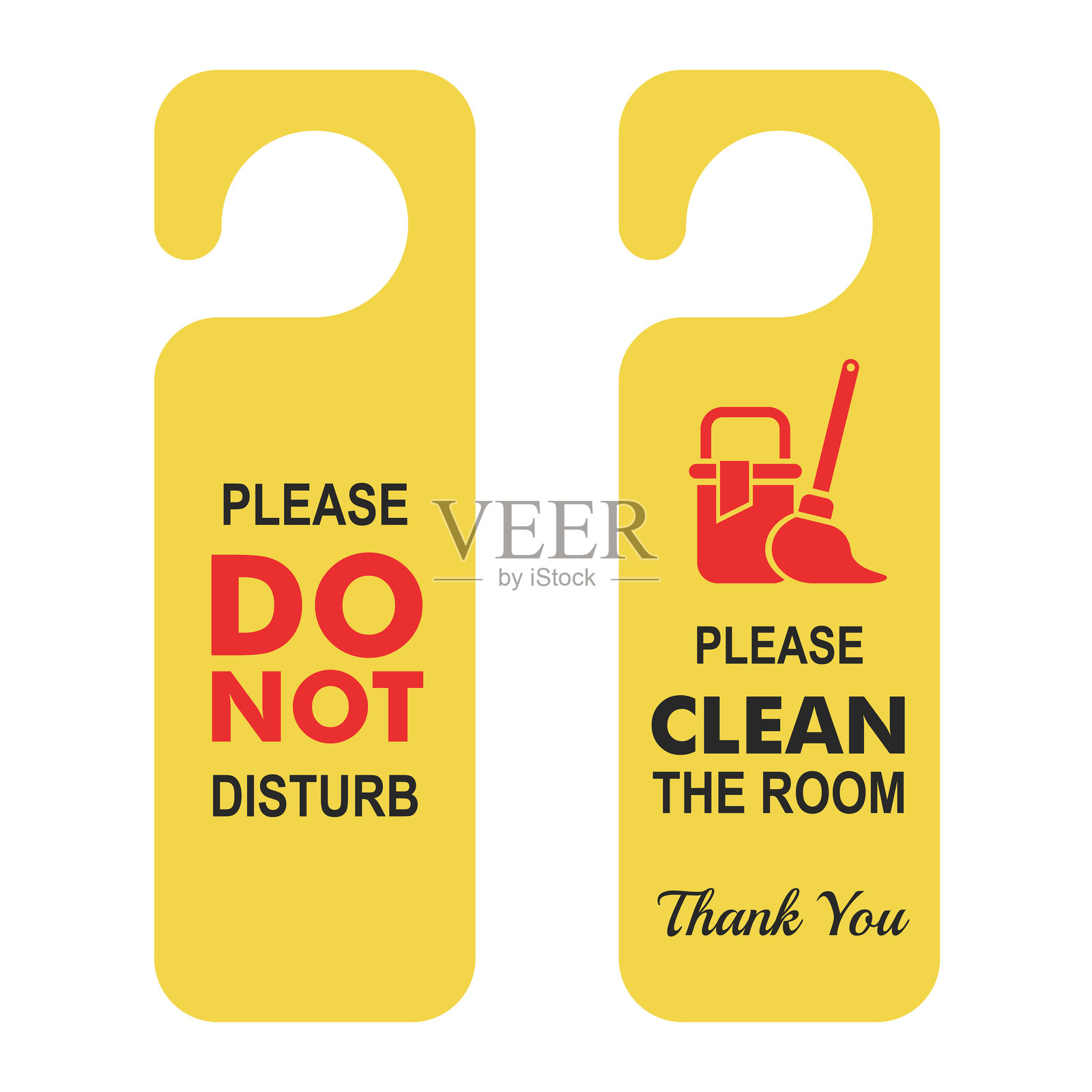 请勿打扰和清洁房间标志酒店房间门挂牌黄色插画图片素材