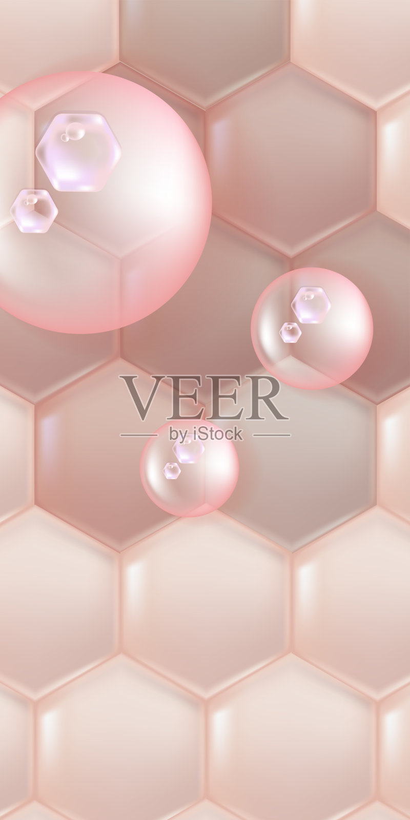 透明质酸和烟酰胺护发护肤解决方案广告，粉色胶原蛋白精华液滴，带有化妆品广告背景，插图矢量图。插画图片素材