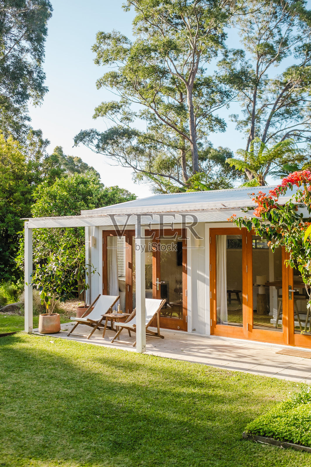 小别墅与郁郁葱葱的花园照片摄影图片