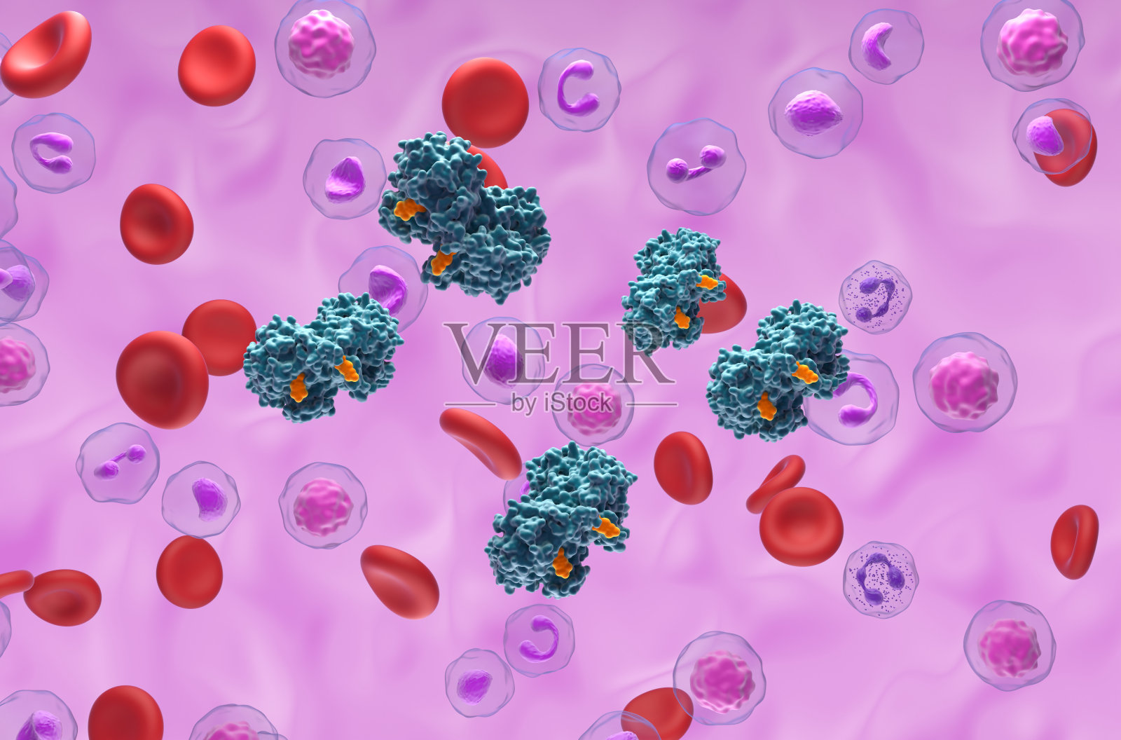 与COX-2酶结合的布洛芬 - 等距视图3D插图照片摄影图片