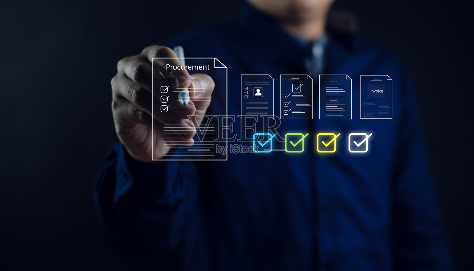 数字化工作流程创新发票文件采购数字化专业数字文件和清单。ERP软件管理审批采购验证系统采购自动化。照片摄影图片