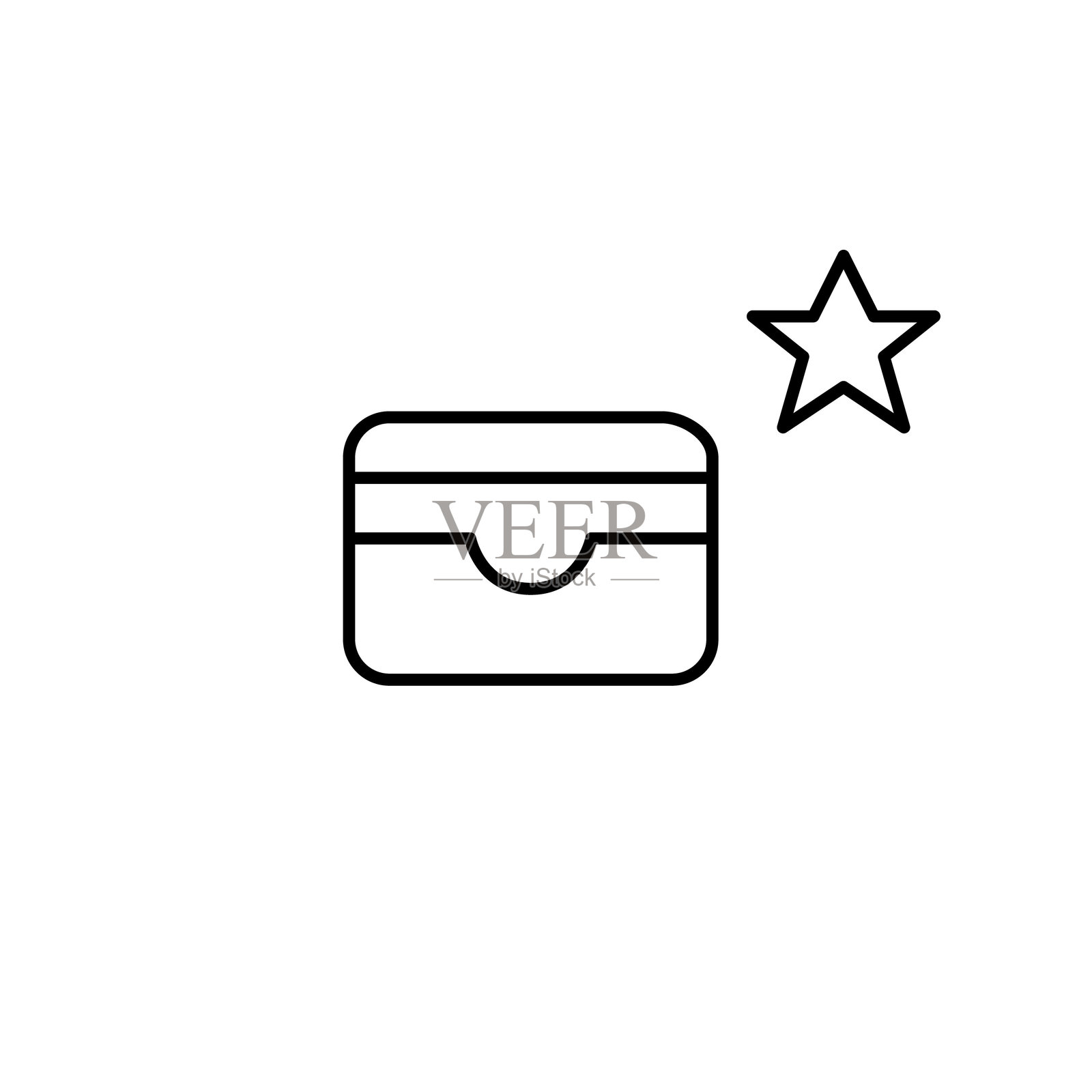 卡片钱包和星星。值得信赖的支付选项、财务和银行服务。高级账户，独享特权。像素完美，可编辑的矢量图标。插画图片素材