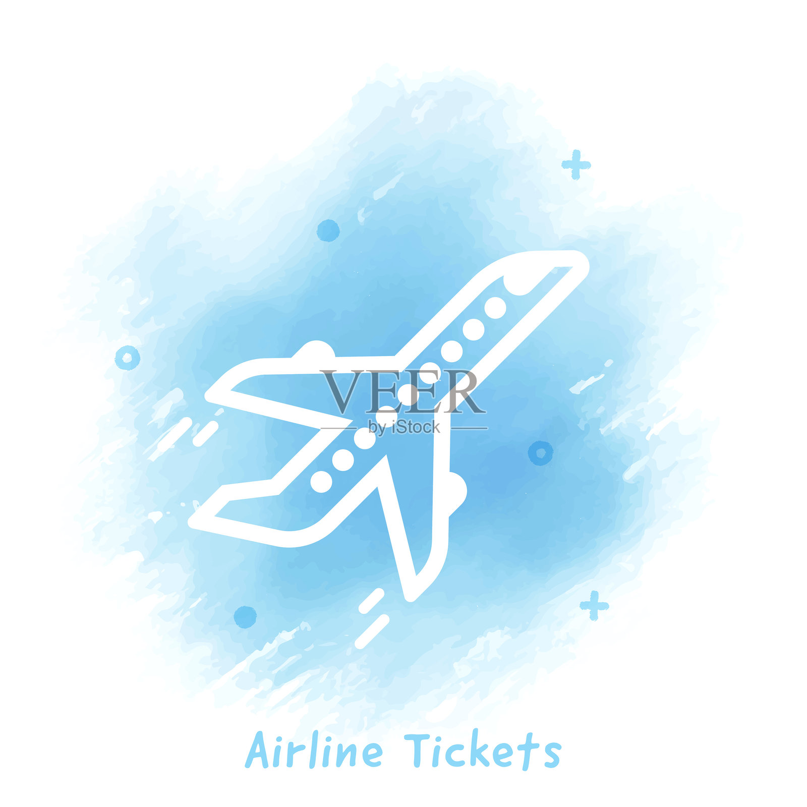 机票线图标水彩背景插画图片素材