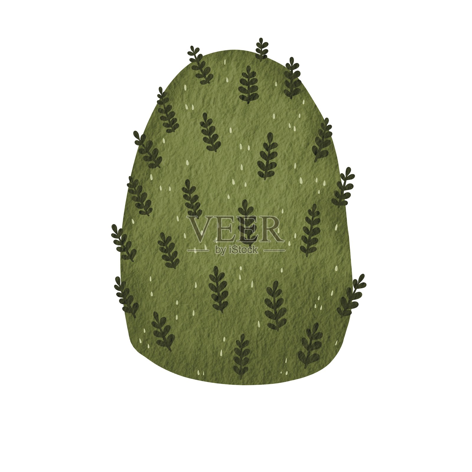 绿色灌木水彩插图，适用于花园和自然风景的装饰。插画图片素材