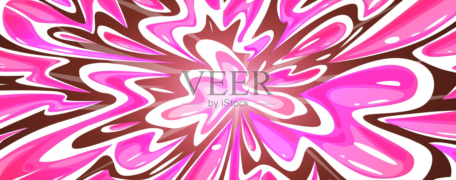 泡泡糖爆炸的表情。霓虹鲜艳的粉色飞溅，卡通漫画效果与光线。用于设计的液体横幅，矢量装饰背景。插画图片素材