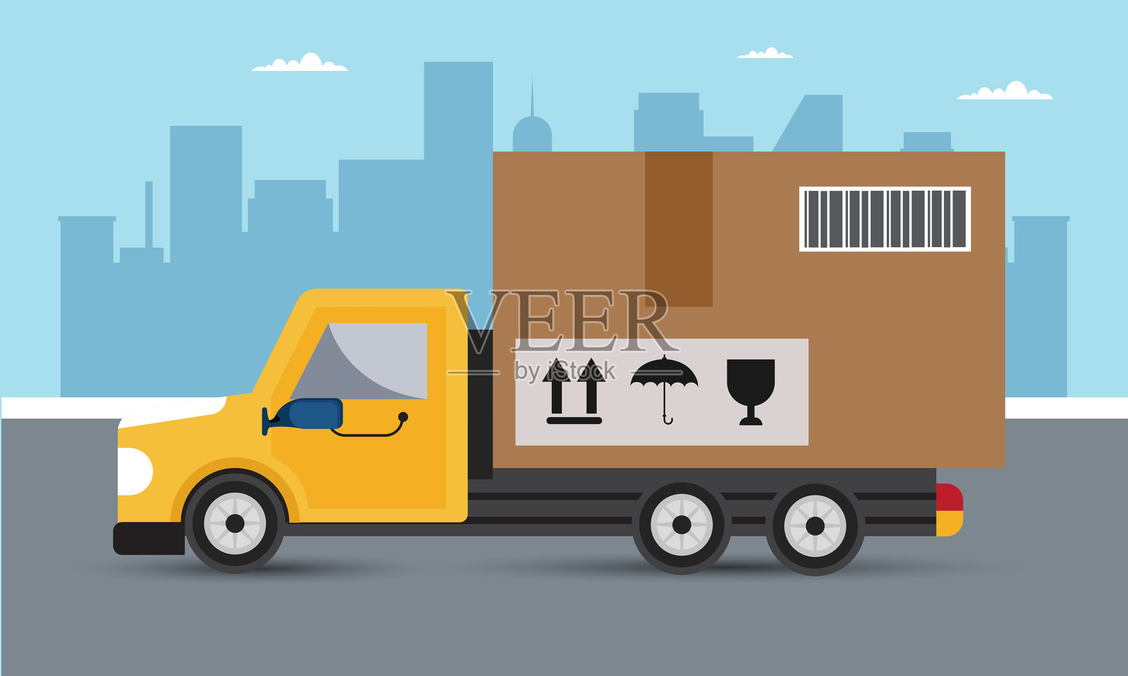 送货卡车运输纸箱包裹插画图片素材