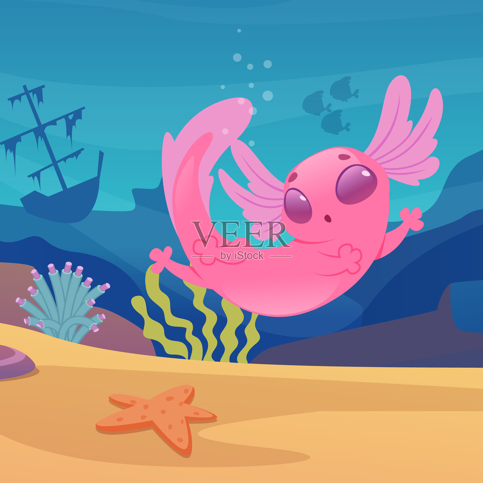 水中游泳的卡通生物——美洲大蜥蜴插画图片素材