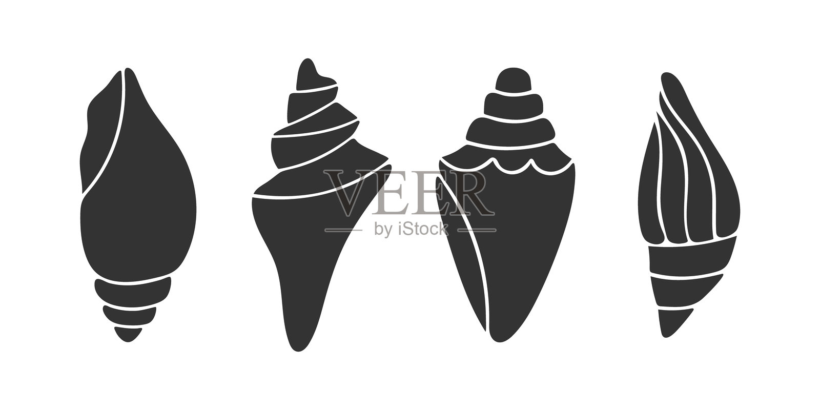 手绘黑色贝壳轮廓集插画图片素材