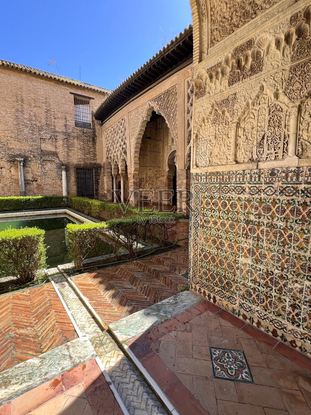 西班牙塞维利亚的皇家阿尔卡萨尔宫。照片摄影图片