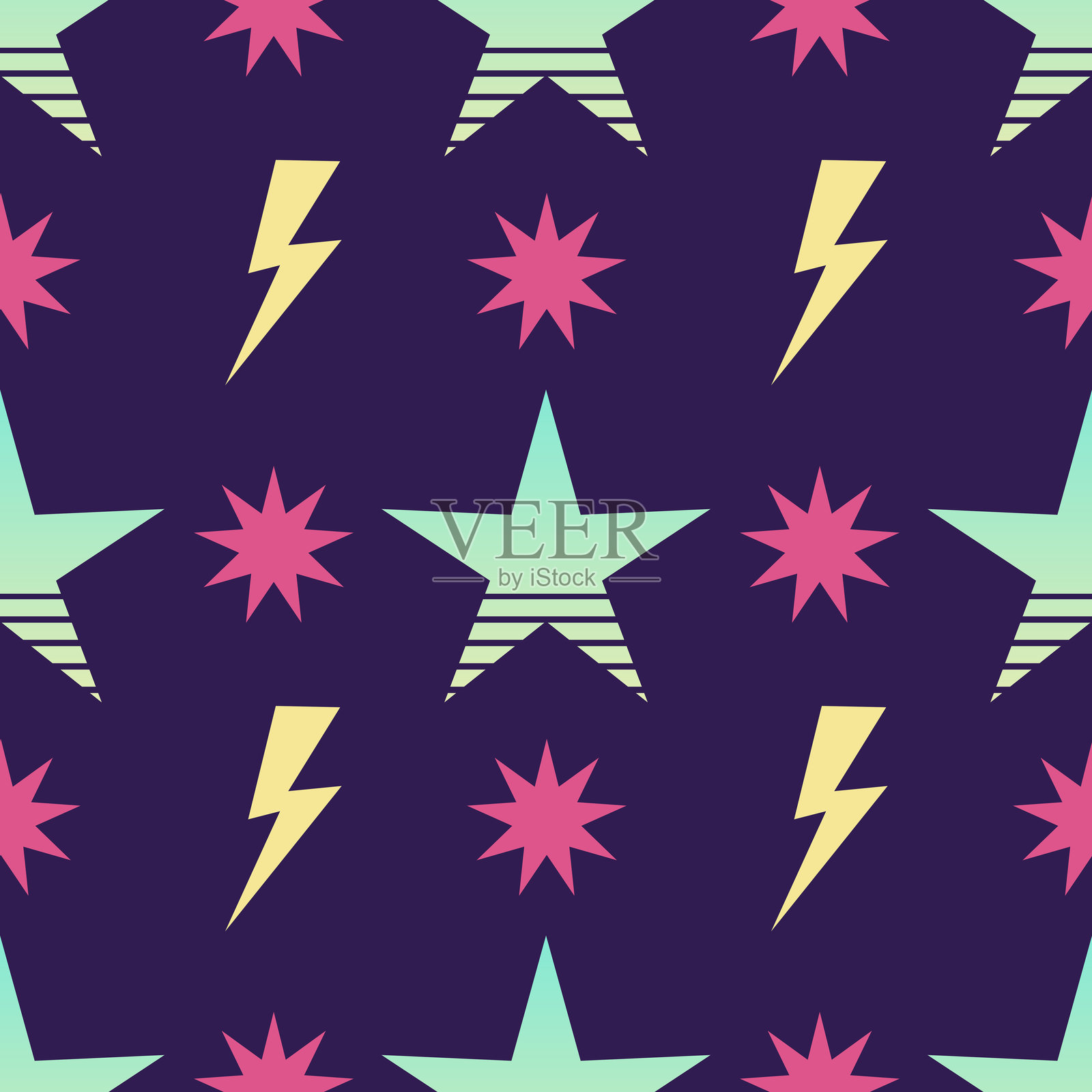 复古风格的80年代-90年代几何孟菲斯无缝图案。插画图片素材