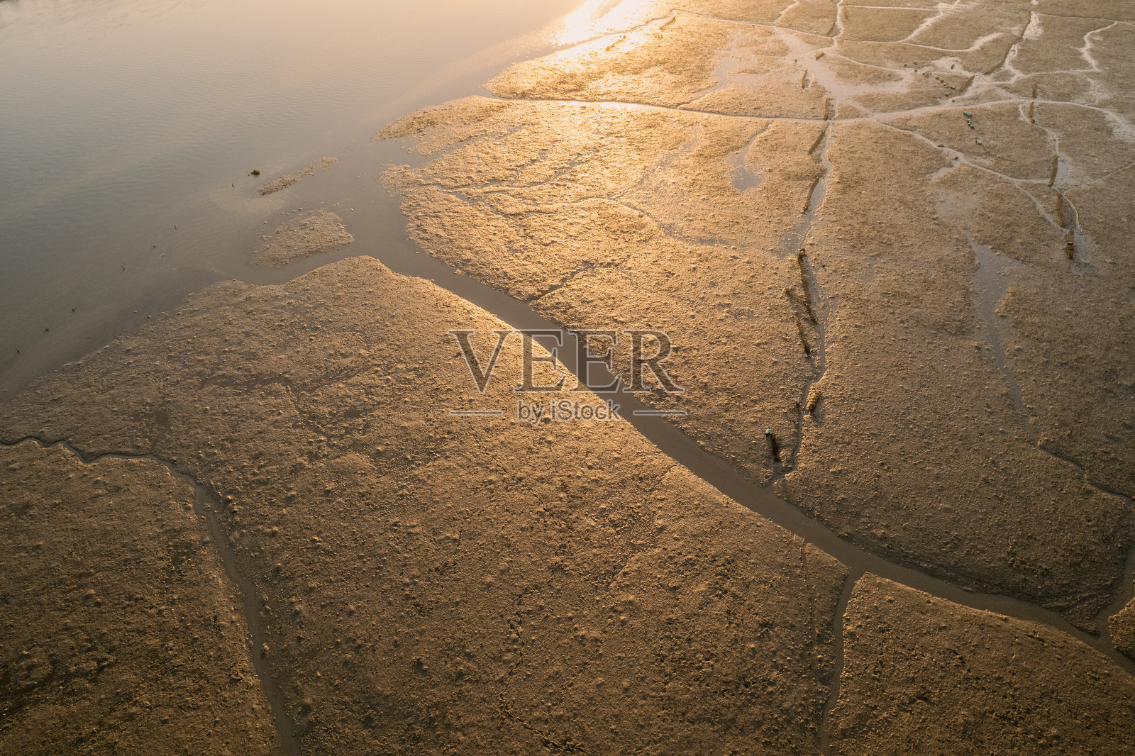 日出时阳光照射在潮滩上。照片摄影图片