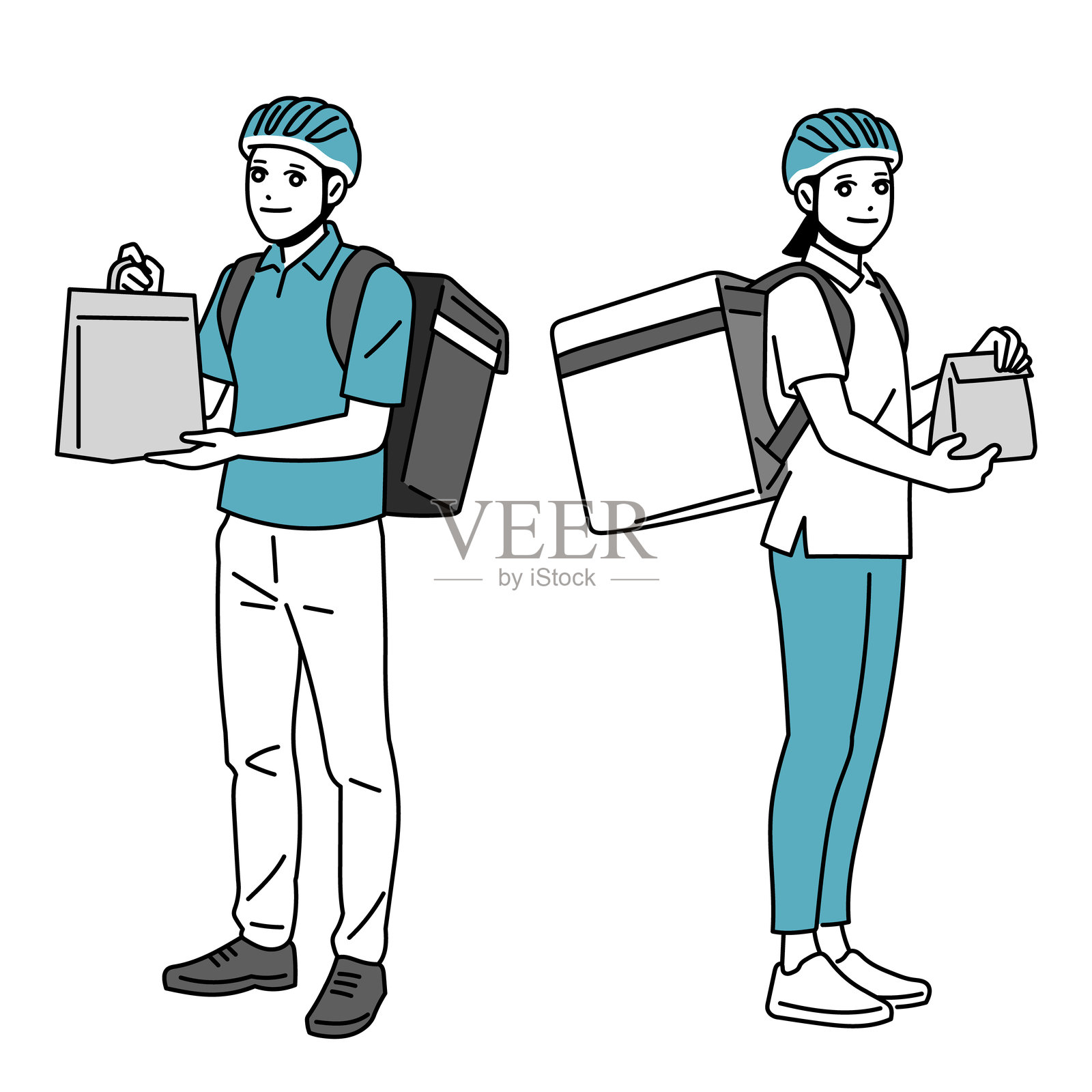 男性和女性送货员搬运行李插画图片素材