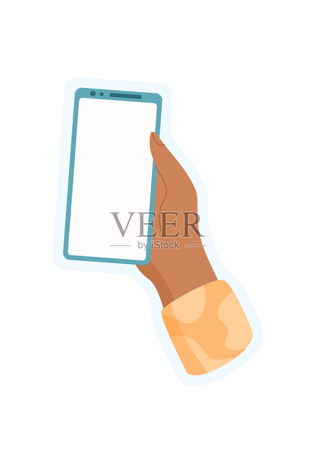 手握手机的贴纸插画图片素材