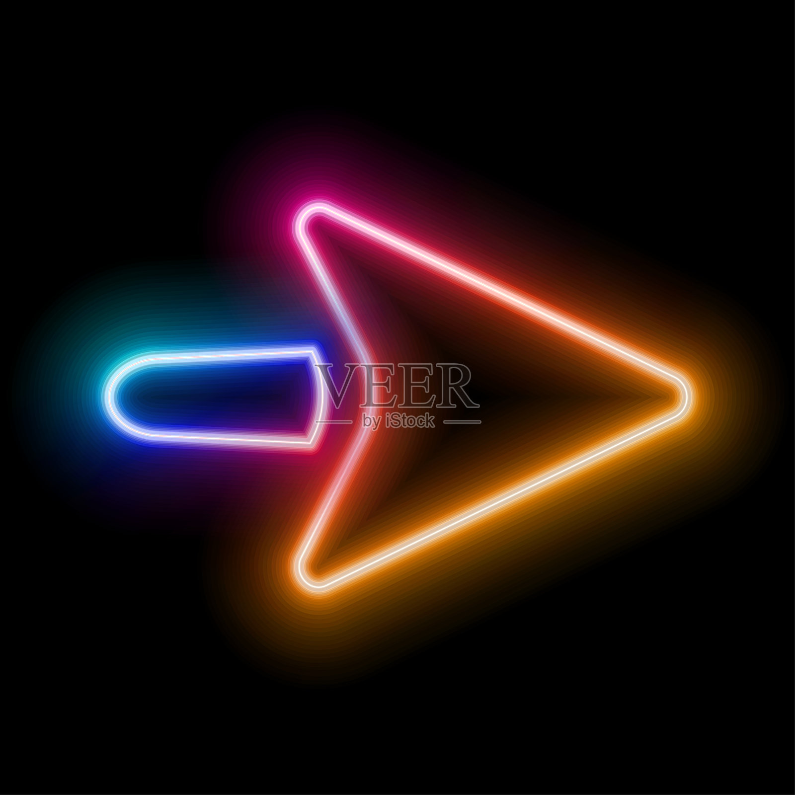 明亮的蓝色霓虹灯箭头指向左侧。黑色背景上的左箭头霓虹光标志。插画图片素材