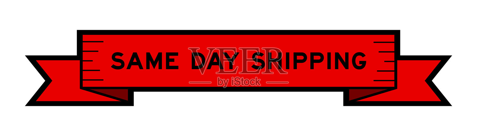 红色背景上带有“当天发货”字样的丝带标签横幅插画图片素材