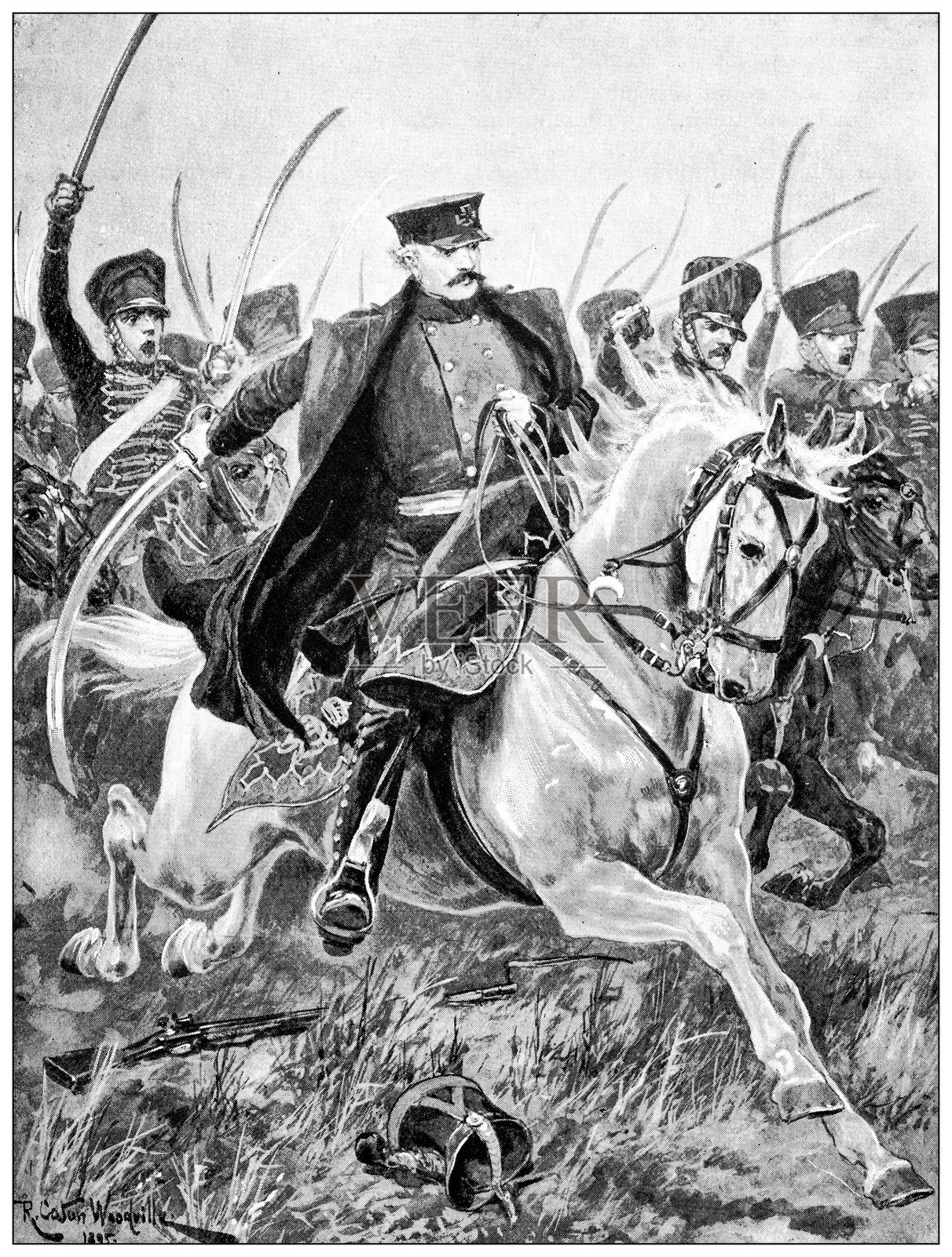 中欧战争，沃尔瓦茨元帅在卡茨巴赫河上插画图片素材