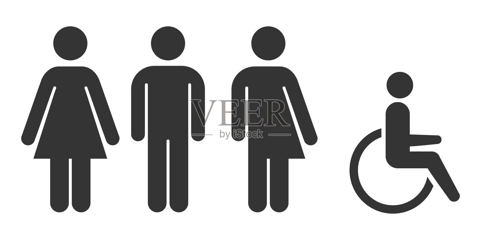 厕所图标，男孩或女孩洗手间WC。矢量插图插画图片素材