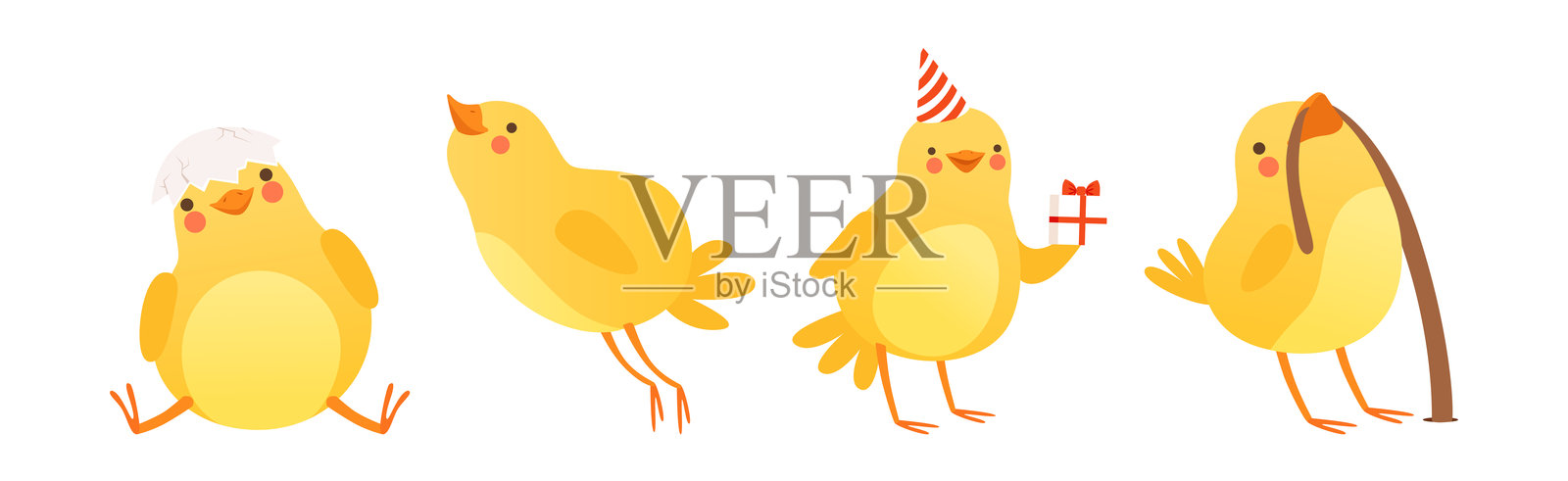 搞笑的黄色鸡从事不同活动的矢量图集插画图片素材