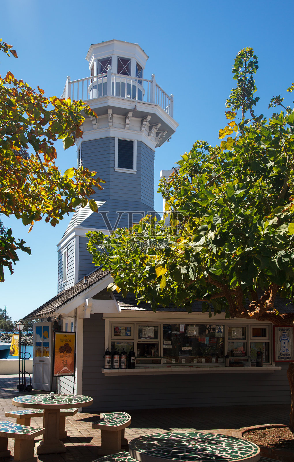 圣地亚哥海港村的灯塔，位于加利福尼亚州，美国的历史建筑照片摄影图片