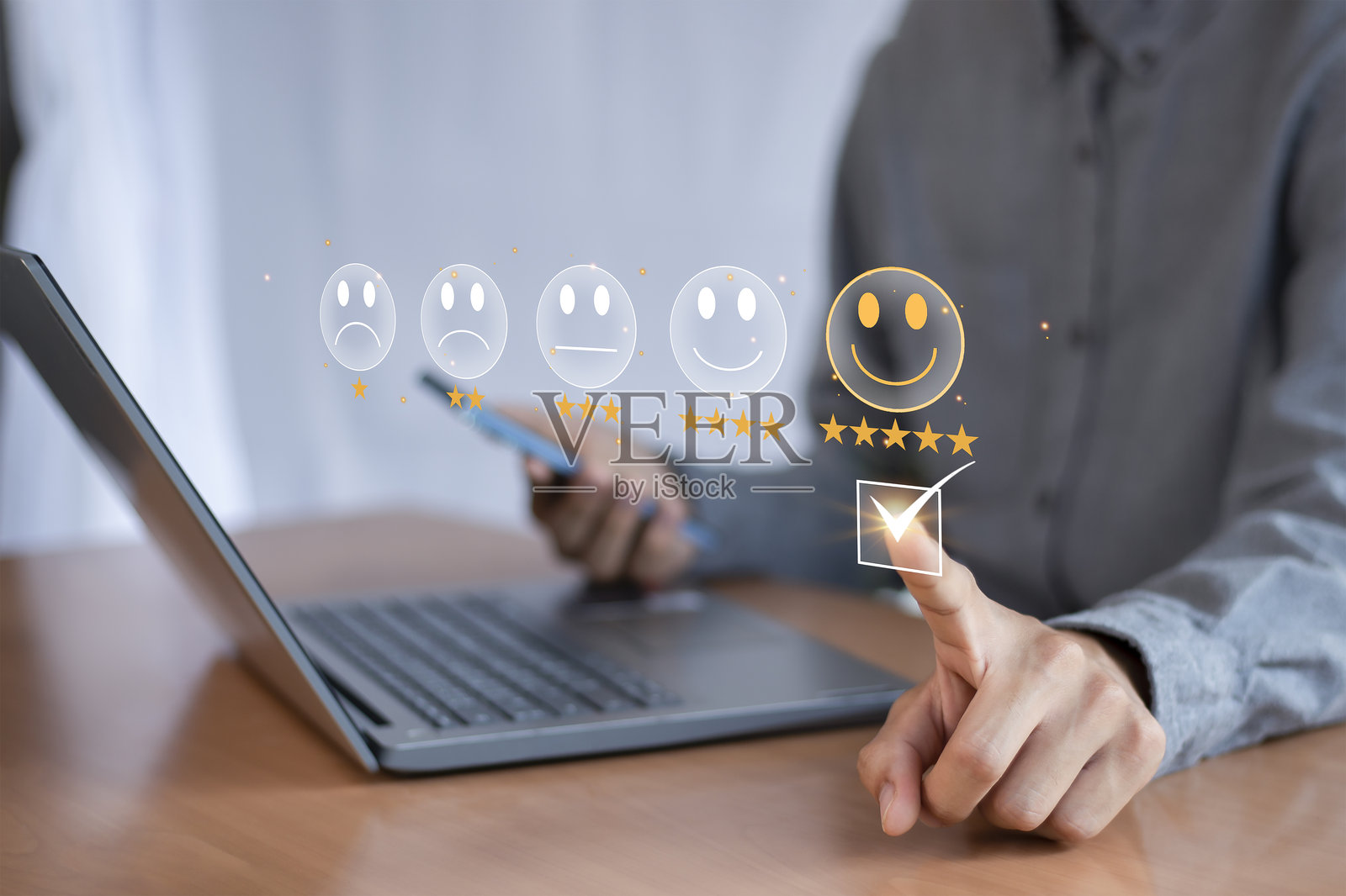 满意度概念，服务行业，五星选择界面，服务满意度照片摄影图片