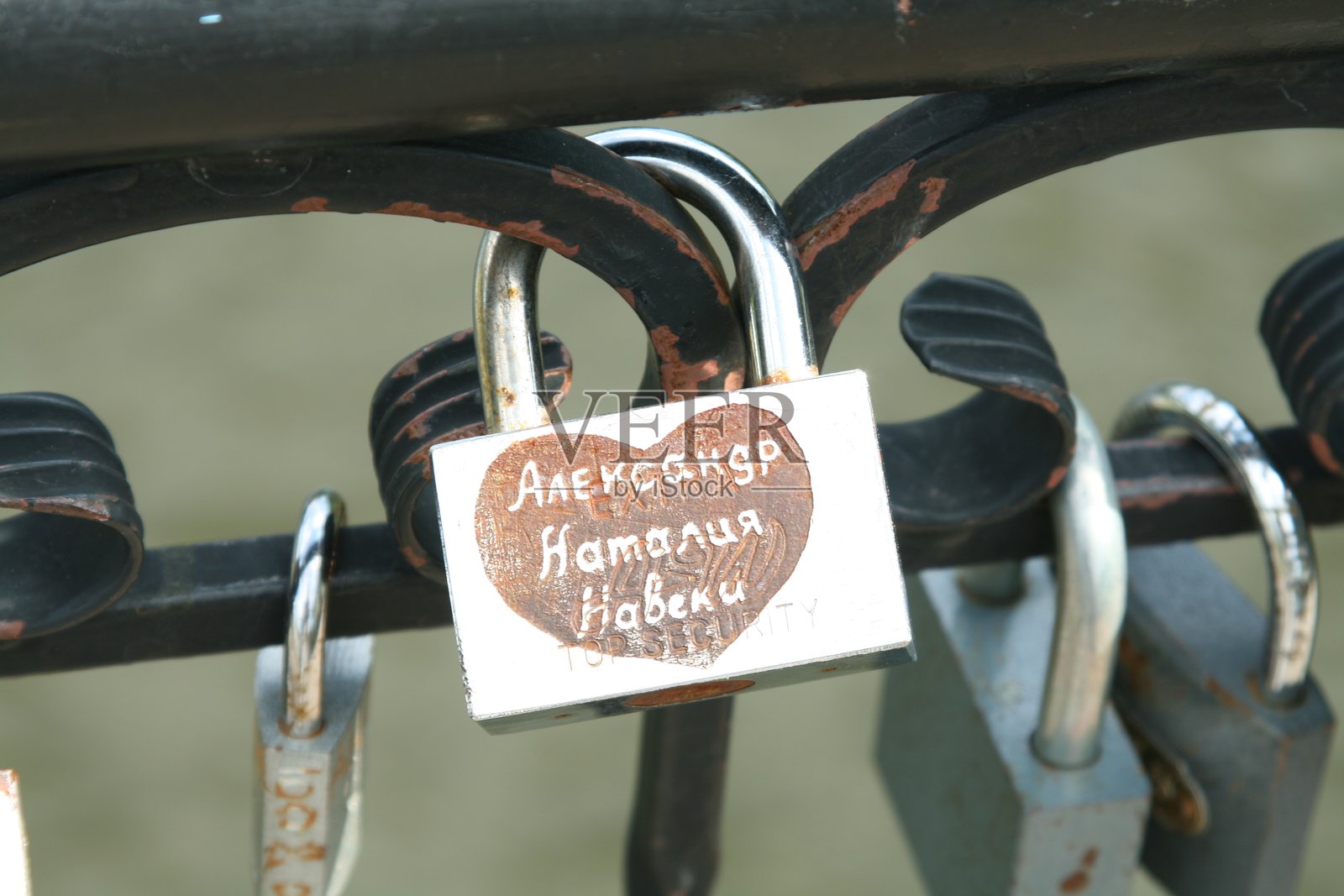 布列斯特，白俄罗斯公园里的爱情象征——挂锁照片摄影图片