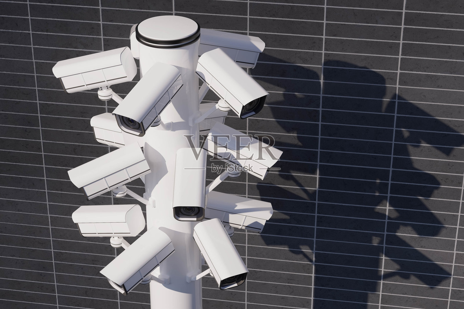 一根高杆上装有许多摄像头照片摄影图片