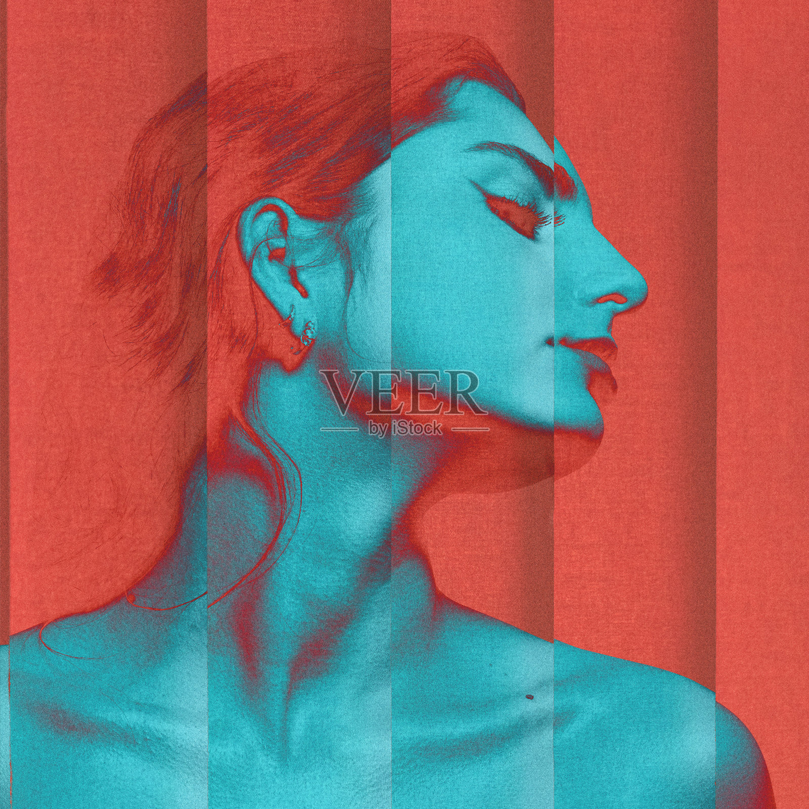 红色背景上的女性肖像抽象拼贴插图照片摄影图片