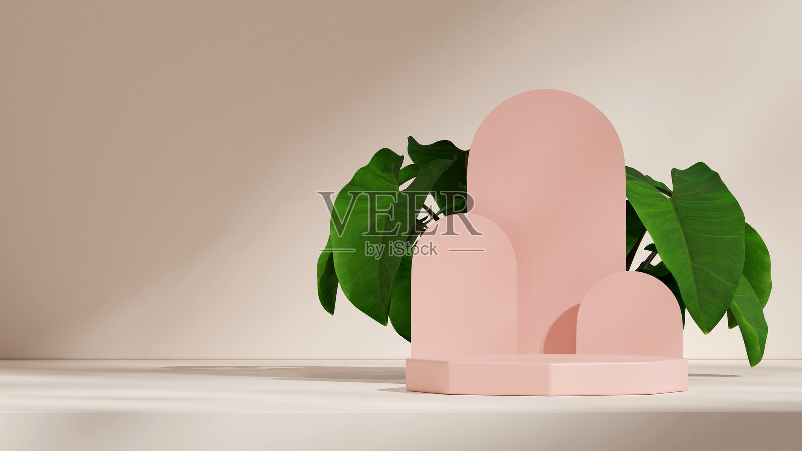 白色六边形形状的空间模型，带有弧形和环形，3D渲染照片摄影图片