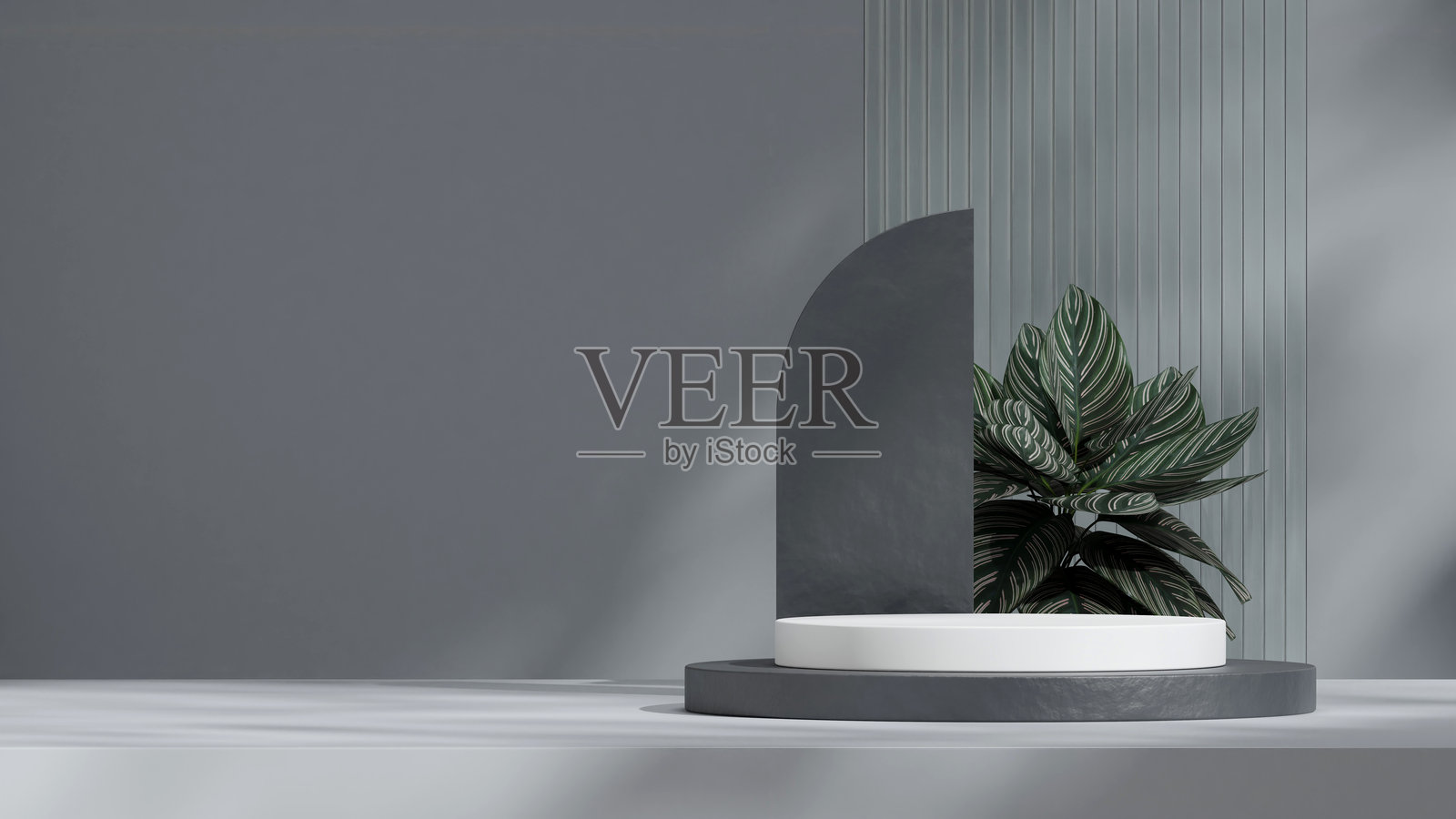 黑色曲面圆柱体在纹理墙面上的场景模板，3D渲染照片摄影图片