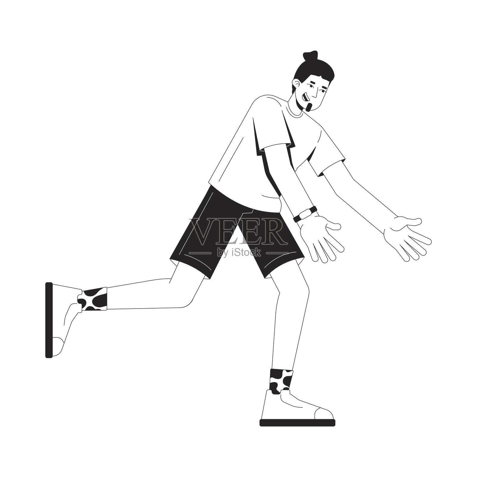 运动型的白人男性以捕捉姿势的2D线条角色插画图片素材