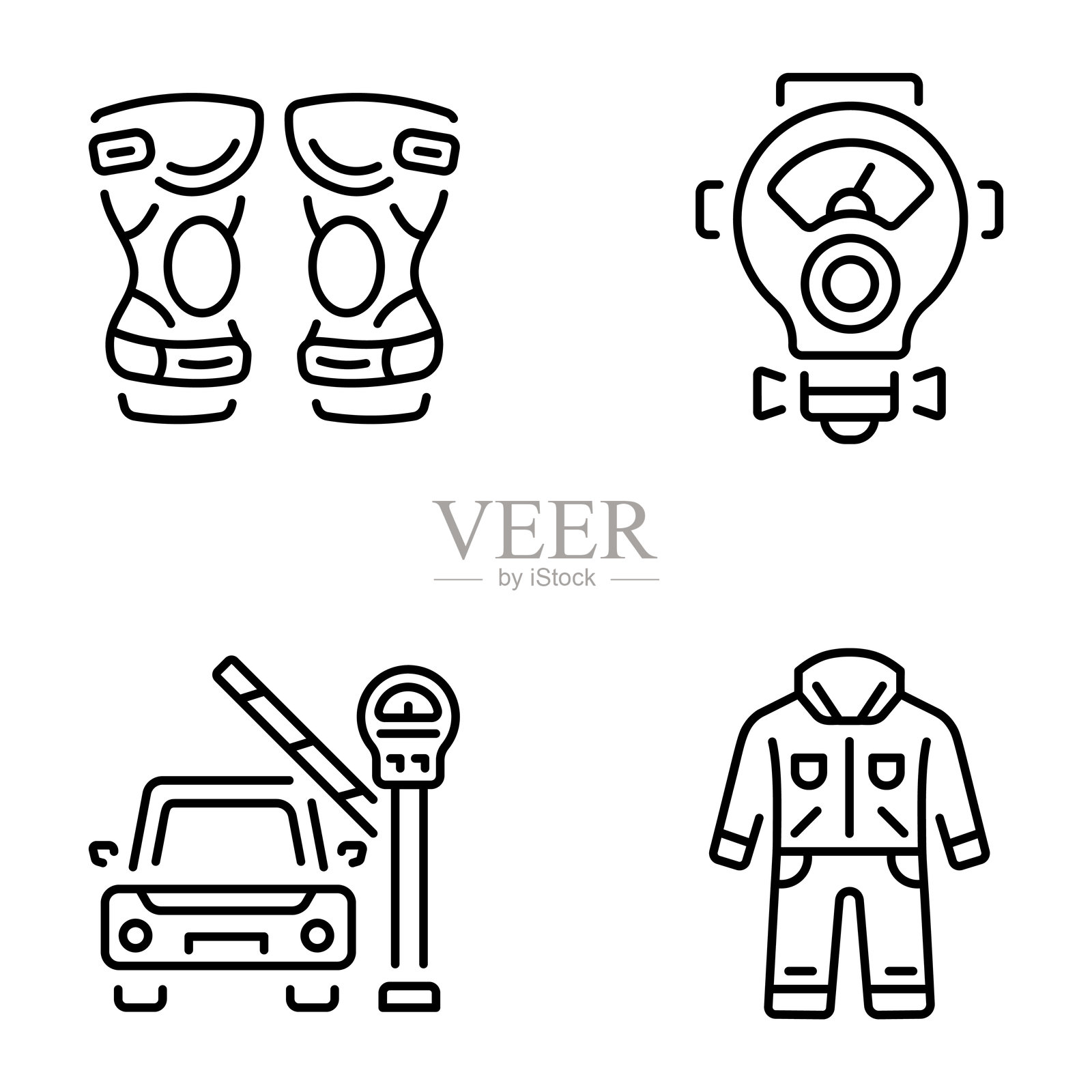 安全艺术轮廓风格图标集插画图片素材