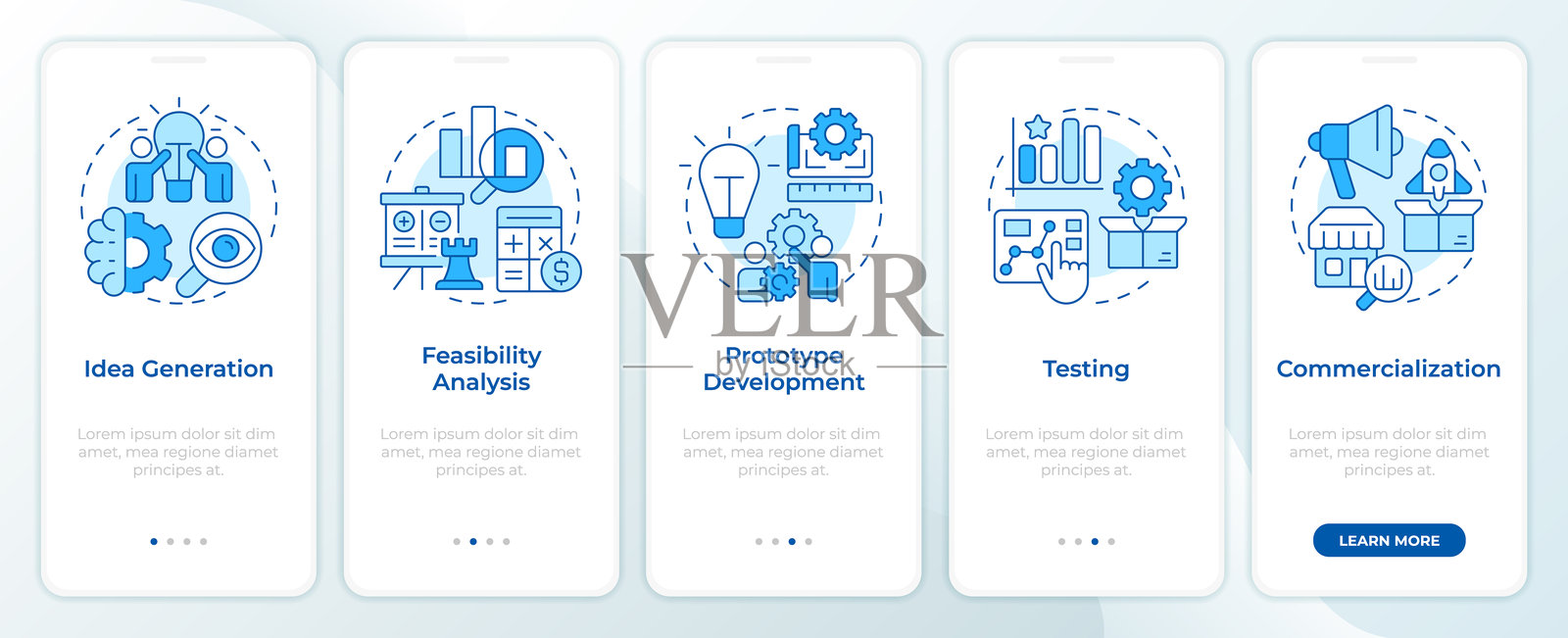 创新漏斗蓝色入职移动应用界面插画图片素材