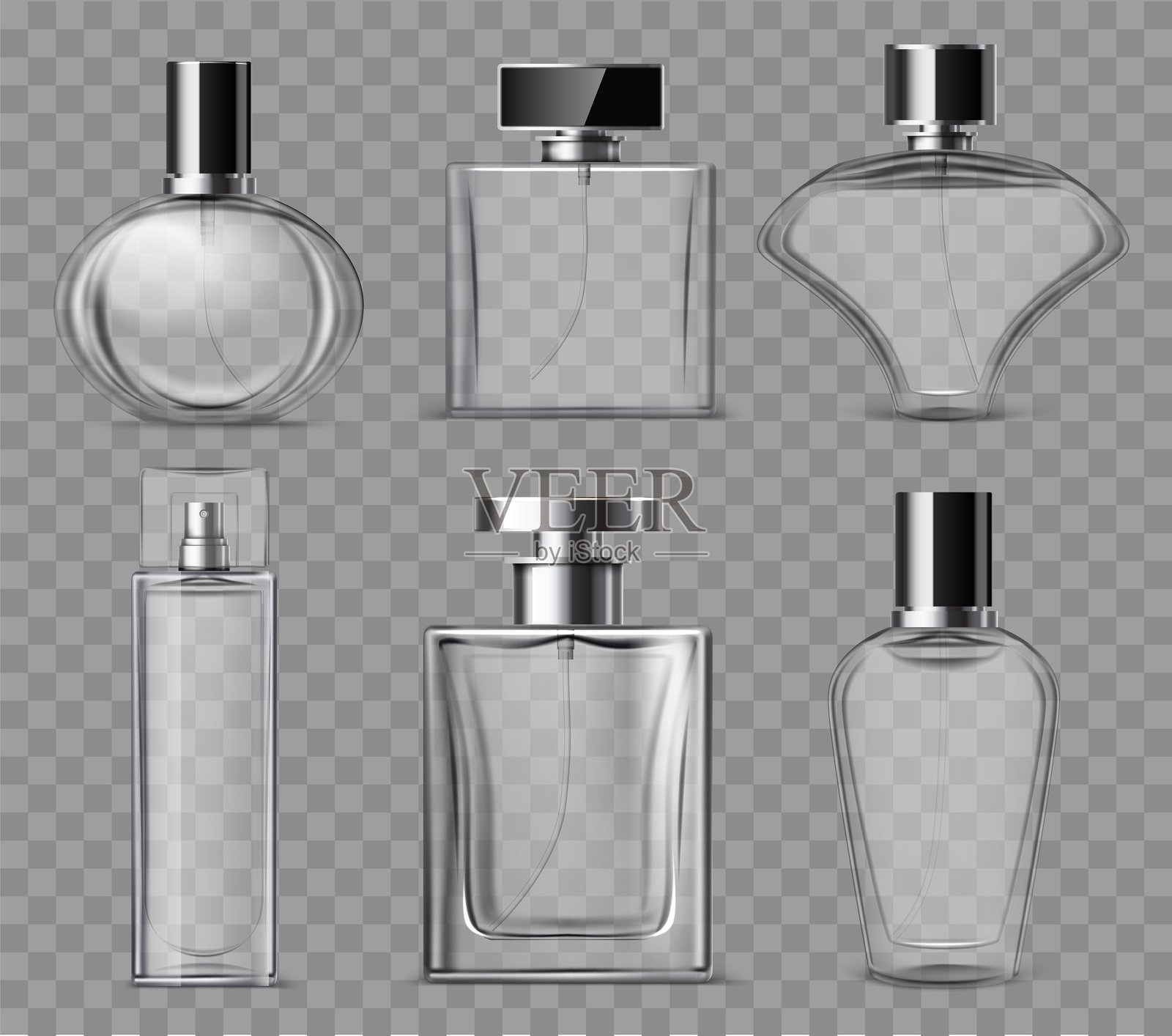 逼真的空香水瓶套装插画图片素材