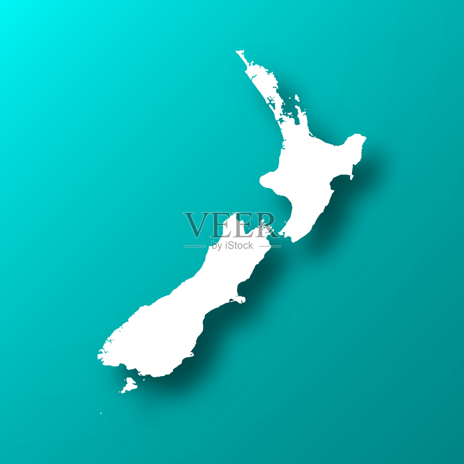 新西兰地图上的蓝绿色背景与阴影插画图片素材
