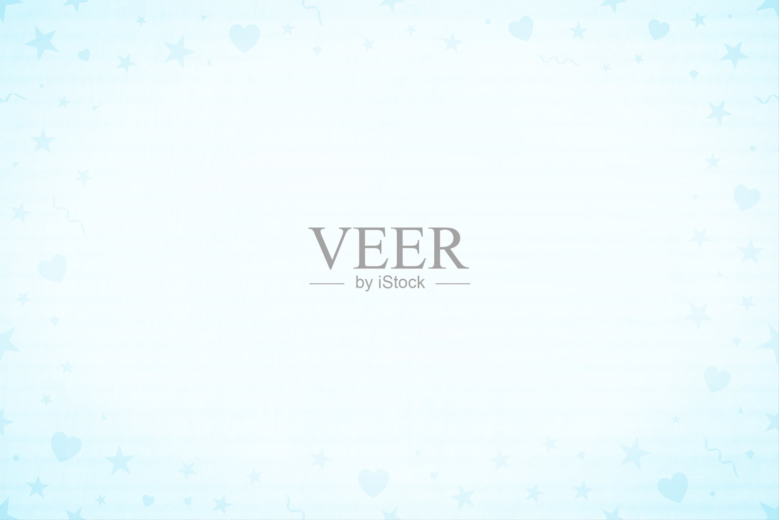 柔和的光天蓝色水平相框背景矢量插图。小党元素，心，漩涡，彩纸在边界。插画图片素材