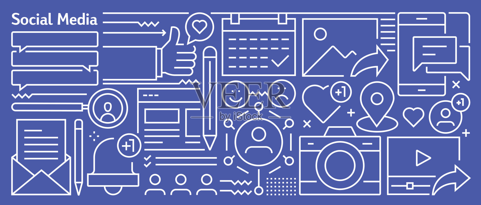 向量社交媒体旗帜设计在时尚线性风格。线条艺术风格抽象图案网页，横幅，展示插画图片素材