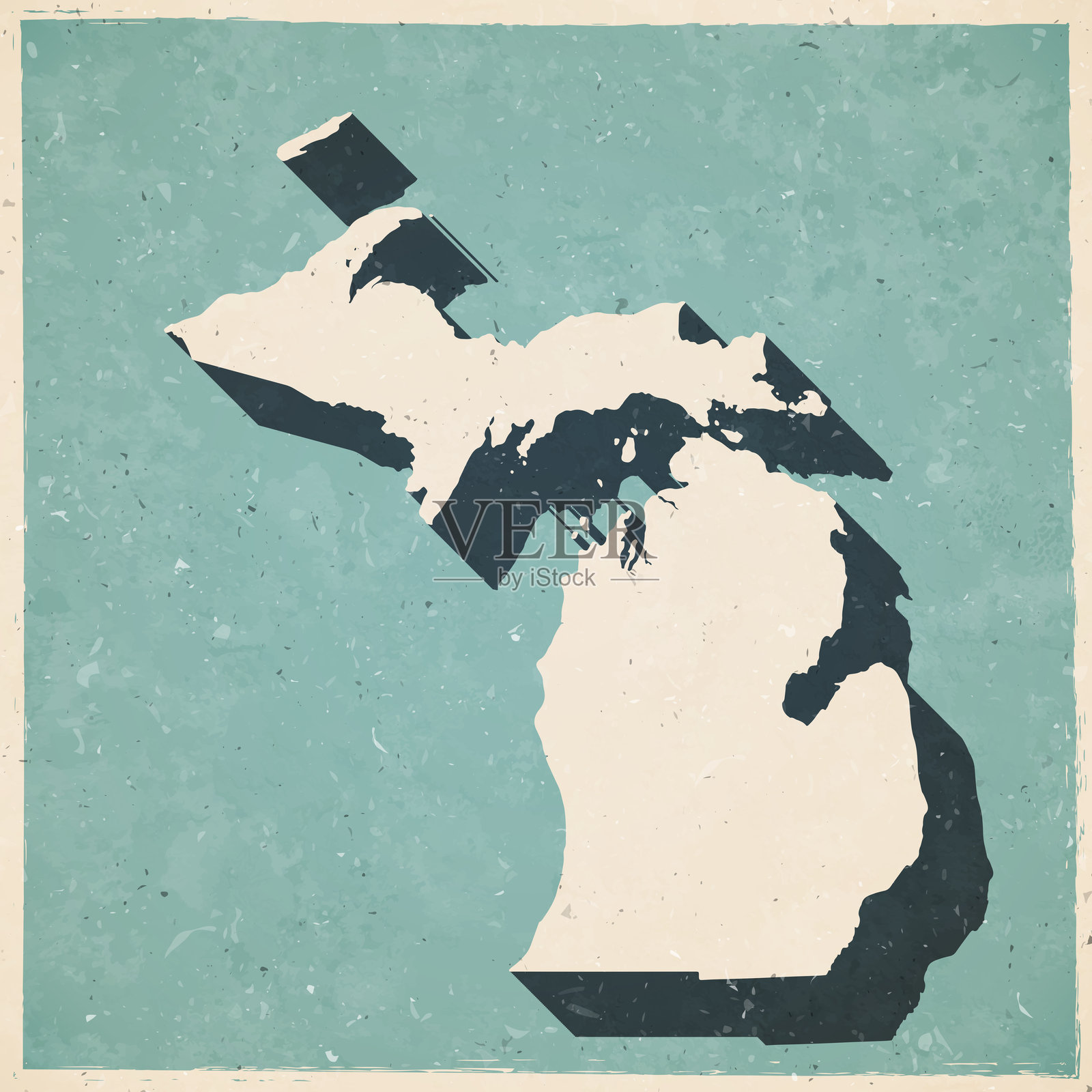 密歇根州地图复古风格-旧纹理纸插画图片素材