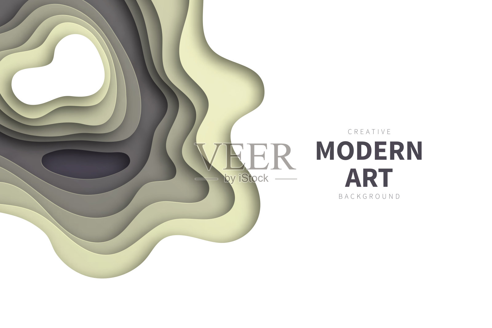 剪纸背景-灰色抽象波浪形状-时尚的3D设计插画图片素材