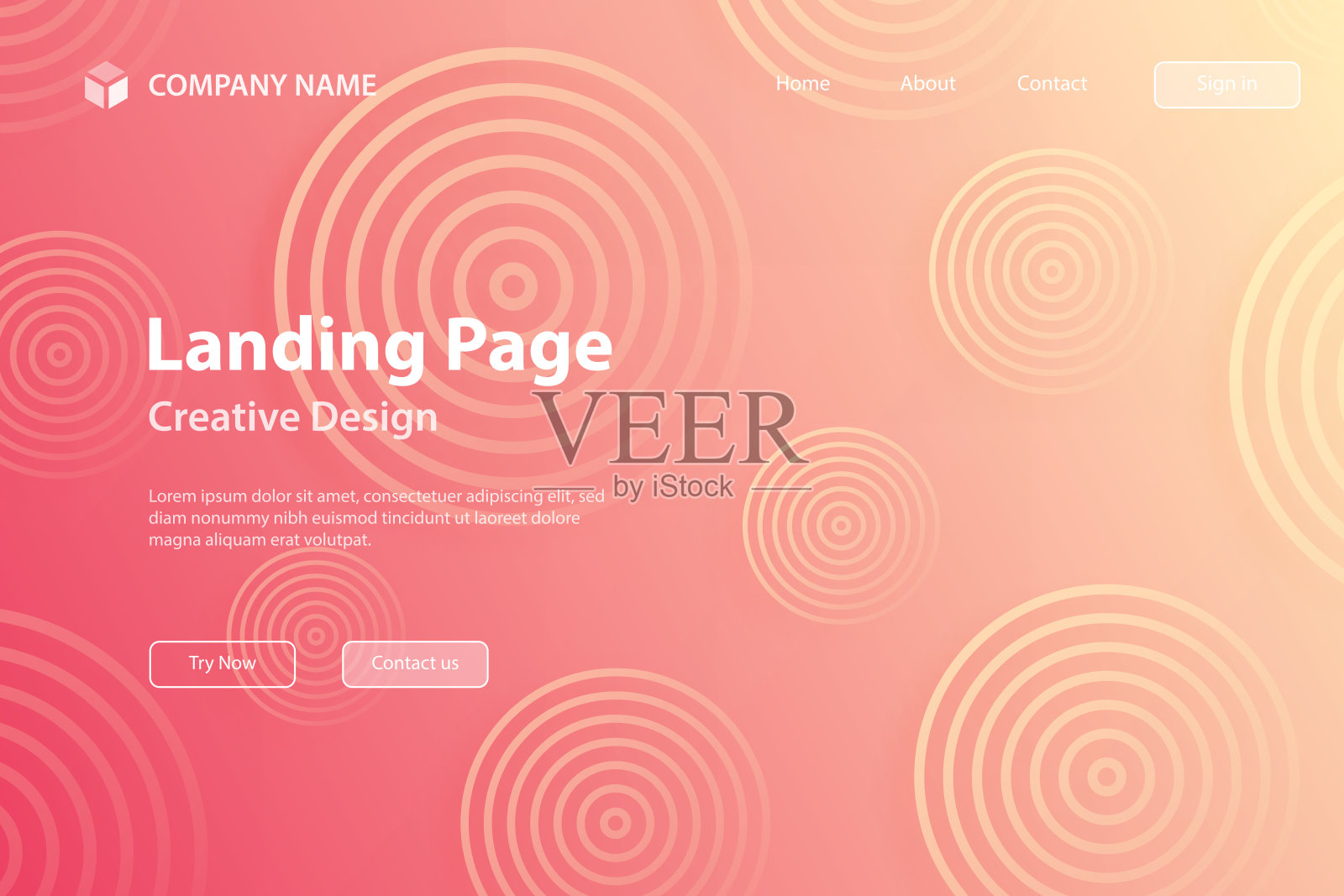 登陆页面模板-用红色圆圈抽象渐变背景插画图片素材